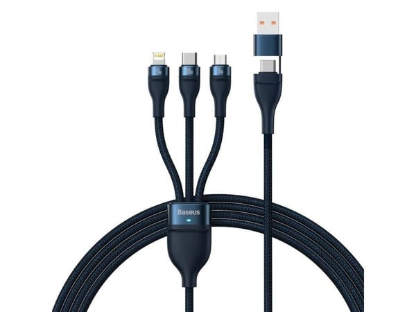 USB-kabel Baseus USB-A + USB-C - USB-C + microUSB + Lightning 1,2 m marineblå (CASS030103)