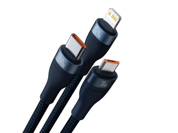 USB-kabel Baseus USB-A + USB-C - USB-C + microUSB + Lightning 1,2 m marineblå (CASS030103)
