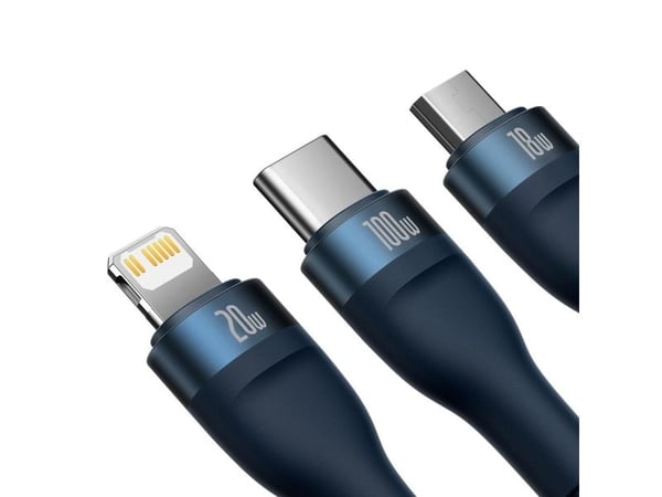 USB-kabel Baseus USB-A + USB-C - USB-C + microUSB + Lightning 1,2 m marineblå (CASS030103)