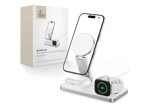 Tech-Protect QI15W-A47 3in1 magneettinen MagSafe langaton laturi valkoinen