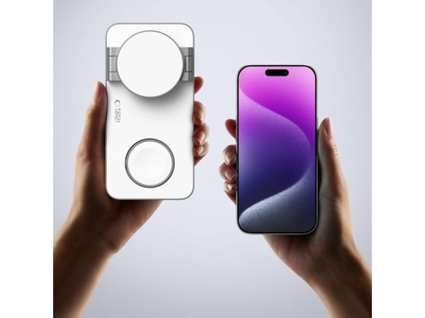 4kom.pl 3-i-1 trådlader Tech-Protect QI15W-A47 3in1 magnetisk MagSafe trådløs lader hvit