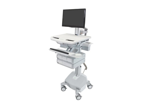 Ergotron StyleView, Alumiini, Harmaa, Valkoinen, Litteä paneeli, Multimediakärry, Alumiini, Muovi, Sinkittyä terästä, 15 kg, 55,9 cm (22")