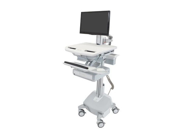 Ergotron StyleView, Alumiini, Harmaa, Valkoinen, Litteä paneeli, Multimediakärry, Alumiini, Muovi, Sinkittyä terästä, 15 kg, 55,9 cm (22")