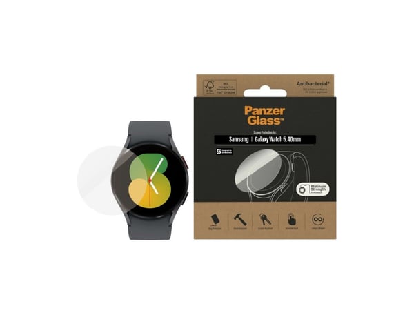 PanzerGlass ® Screen Protector Samsung Galaxy Watch 5 40mm, Samsung, Samsung - Galaxy Watch 5 40mm, Asennus kuivana, Naarmuuntumisenkestävä, Iskunk...
