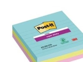 Post-it blok Super Sticky ass. linieret 101x101mm 3blk/pak