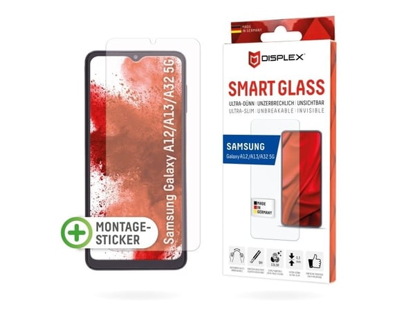 Displex 01635, Samsung, Galaxy A12/A13/A32 5G, Torr applicering, Slagtålig, Reptålig, Dammresistent, Transparent, 1 styck Displex 01635, Samsung, Galaxy A12/A13/A32 5G, Torr applicering, Slagtålig, Reptålig, Dammresistent, Transparent, 1 styck