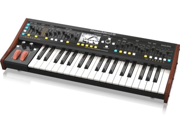 Behringer Deepmind 6, Analog synthesizer, Kor, Forsinkelse, Flanger/Digital Signal Processing (DSP), Phaser, Etterklang, Sort, Hvit, LCD, AC