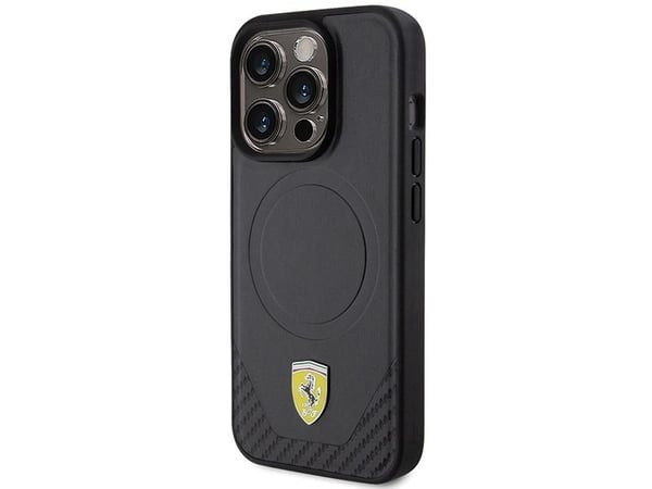 Ferrari FEHMP15LPTEK iPhone 15 Pro 6,1" hardt etui svart Carbon Metal-logo MagSafe