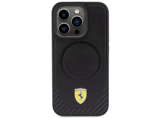 Ferrari FEHMP15LPTEK iPhone 15 Pro 6,1" hardt etui svart Carbon Metal-logo MagSafe