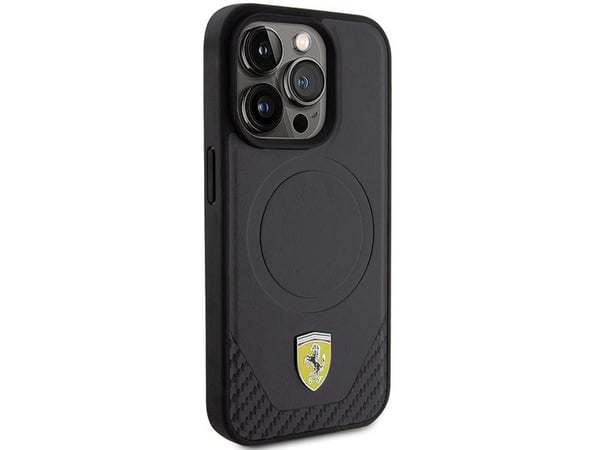 Ferrari FEHMP15LPTEK iPhone 15 Pro 6,1" hardt etui svart Carbon Metal-logo MagSafe