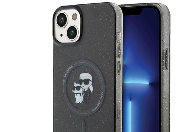 Apple iPhone 15 Karl Lagerfeld-kåpa Karl&Choupette Glitter MagSafe svart (KLHMP15SHGKCNOK)