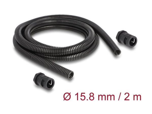 Delock - Vikta rör - 15,8 mm, med PG11 kabeldragningstillbehör - 2 m - svart