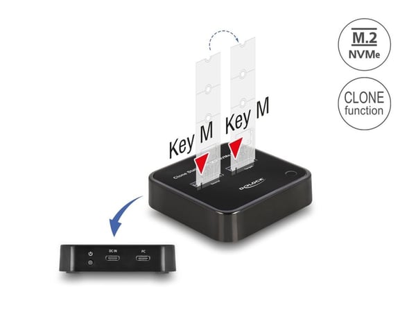 Delock - SSD-dockningsstation - fack: 2 - M.2 - M.2 NVMe Card - USB 3.2 (Gen 2) - svart