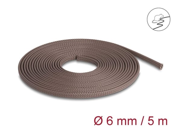 Delock - Flätad ärm - råttmotståndig, töjbar, 6 mm - 5 m - brun