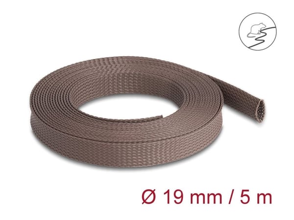 Delock - Kabelhanteringsfodral - 19 mm, flätad, gnagarsäker, elastisk - 5 m - brun