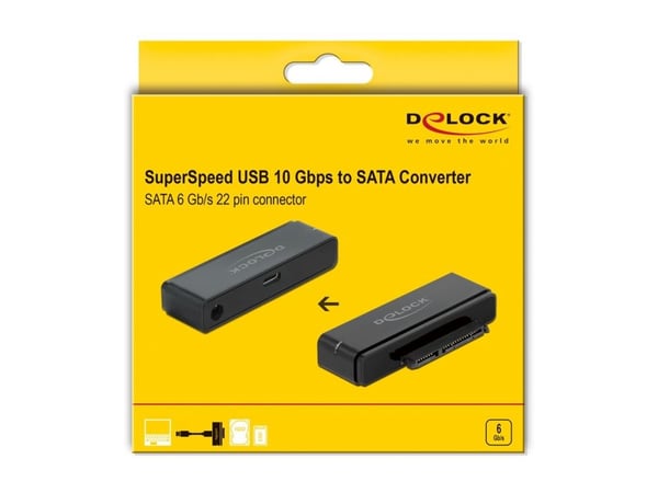 Delock - Gränssnittsadapter - 2.5", 3.5" - SATA 6Gb/s - USB 3.2 (Gen 2) - svart