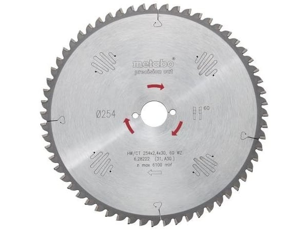 Metabo ?628221000, Sponplate, Løvtre, MDF, Mykt tre, 25,4 cm, 3 cm, 1,8 mm, 6100 RPM, 2,4 mm