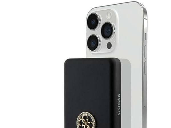 Guess Induction Powerbank 15W GUPBM5AL4DMK 5000mAh svart/svart MagSafe 4G Strassed Metal Logo