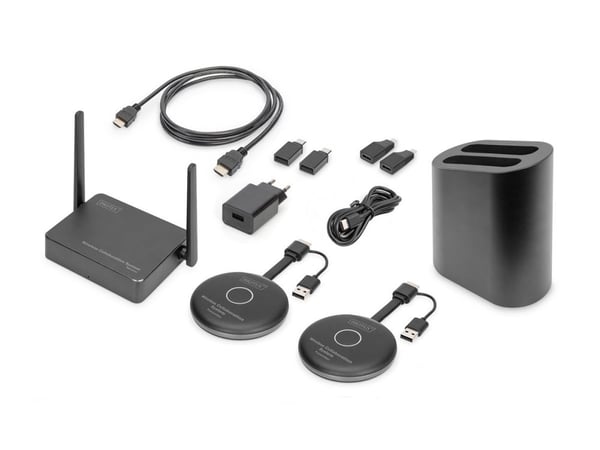 DIGITUS Wireless Collaboration System - 2 Transmitters + 1 Receiver - trådløs video/lyd-utvider - 802.11a, 802.11b/g/n, Wi-Fi 5 - opp til 50 m