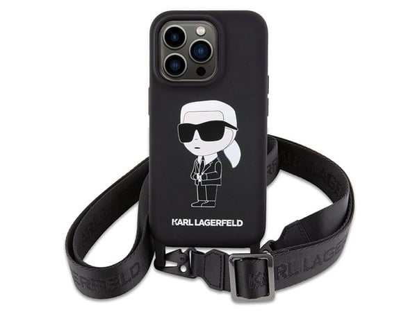 Karl Lagerfeld flytande silikon crossbody-skal Ikonik för iPhone 15 Pro Max - svart