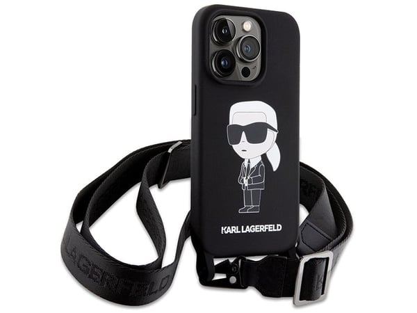 Karl Lagerfeld flytande silikon crossbody-skal Ikonik för iPhone 15 Pro Max - svart