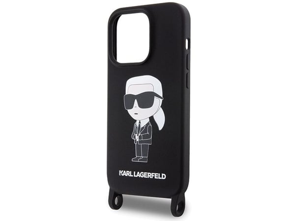 Karl Lagerfeld flytande silikon crossbody-skal Ikonik för iPhone 15 Pro Max - svart