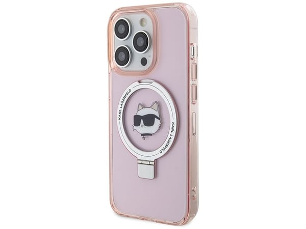 Karl Lagerfeld KLHMP15LHMRSCHP iPhone 15 Pro 6.1" różowy/pink kovakotelo Ring Stand Choupette Head MagSafe