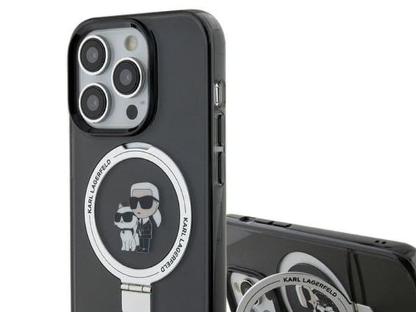 Karl Lagerfeld KLHMP15LHMRSKCK iPhone 15 Pro 6.1" musta/musta Karl&amp;Choupette MagSafe kotelo rengas jalusta