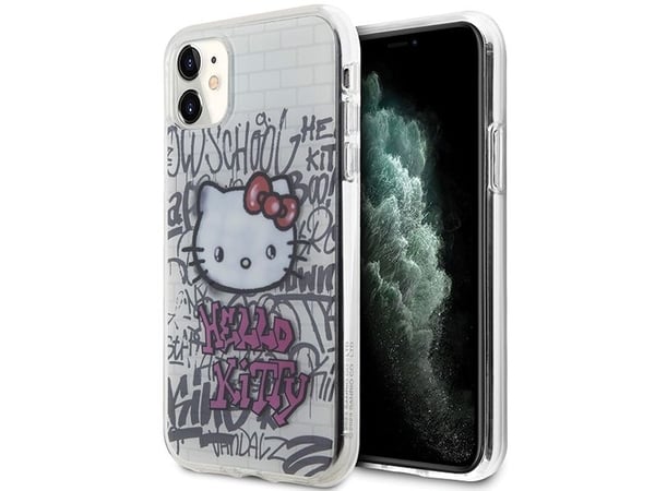 Sourcing Hello Kitty HKHCN61HDGPHT iPhone 11 / XR 6,1" vit/vit hårt skal IML Kitty On Bricks Graffiti