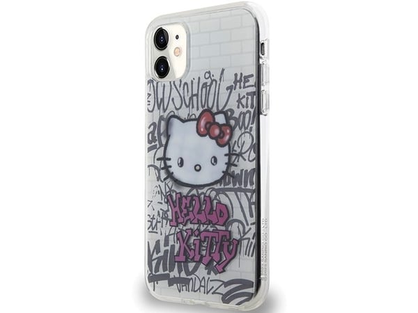 Sourcing Hello Kitty HKHCN61HDGPHT iPhone 11 / XR 6,1" vit/vit hårt skal IML Kitty On Bricks Graffiti