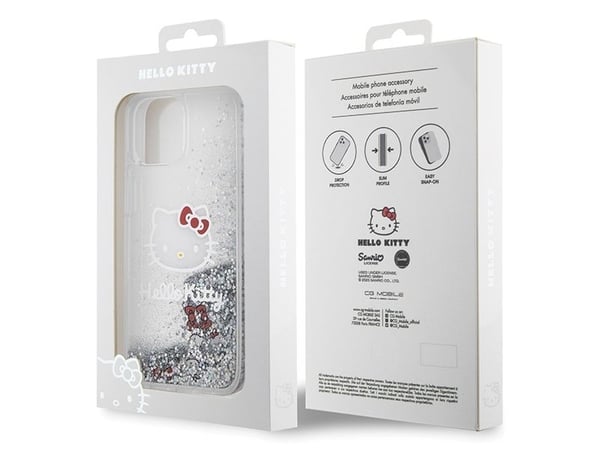 Apple iPhone 13 / 14 / 15 Hello Kitty Case Liquid Glitter Charms Kitty Head (HKHCP14SLIKHET) hopea