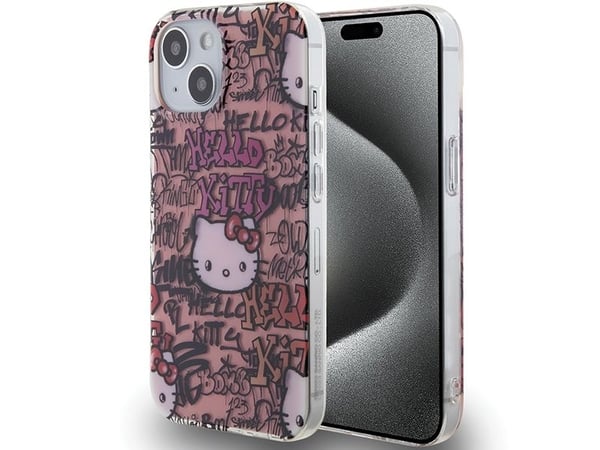 Hello Kitty IML Žymos Graffiti dėklas iPhone 15 - rožinis