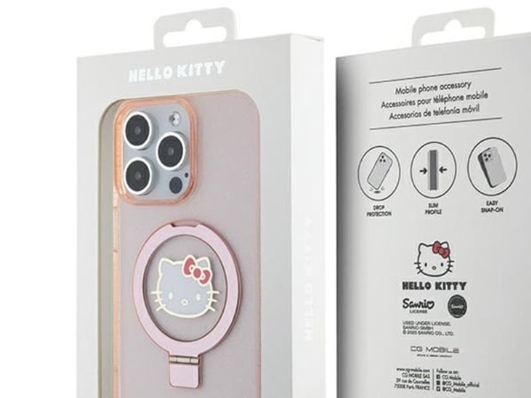 Sourcing Hello Kitty HKHMP15XHRSGEP iPhone 15 Pro Max 6.7" pink/pink hårt mobilskal med Ring Stand glitter och MagSafe