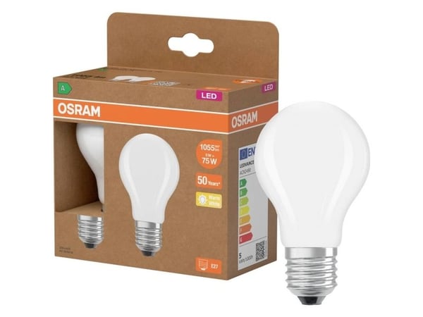 OSRAM HOMELIGHTING 4099854253560 LED (RGB)-lamp EEK A (A - G) E27 Pæreform 5 W = 75 W Varmhvid (Ø x H) 60 mm x 60 mm 2 stk