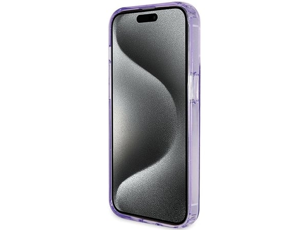 Aito GUESS GUHMP15LHRSGSU Etupaneeli Kotelo iPhone 15 Pro (Magsafe / Glitter Script Logo / Ring Stand / Violetti)
