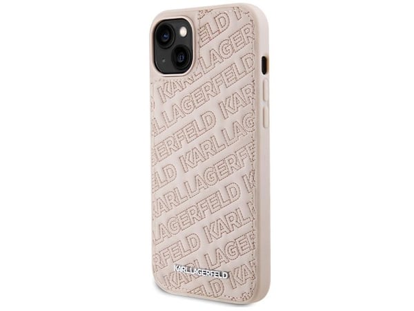 Aito Karl Lagerfeld KLHCP15MPQKPMP etupaneelikotelo iPhone 15 Plus -puhelimelle (tikattu kuvio / vaaleanpunainen)