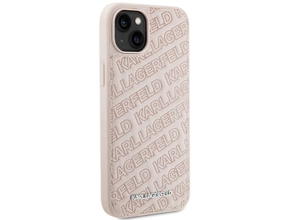Aito Karl Lagerfeld KLHCP15MPQKPMP etupaneelikotelo iPhone 15 Plus -puhelimelle (tikattu kuvio / vaaleanpunainen)