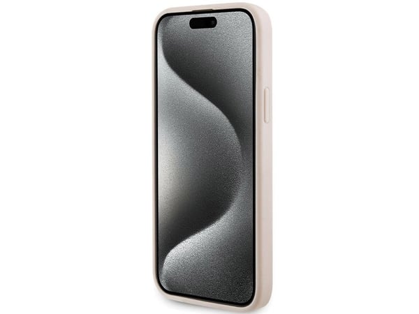Aito Karl Lagerfeld KLHCP15MPQKPMP etupaneelikotelo iPhone 15 Plus -puhelimelle (tikattu kuvio / vaaleanpunainen)
