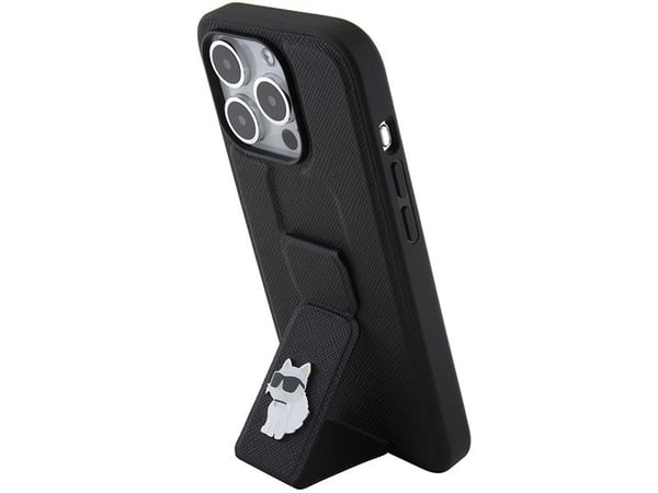 Karl Lagerfeld Kotelo iPhone 15 Pro Max 6,7" KLHCP15XGSACHPK musta GRIPSTAND SAFFIANO CHOUPETTE PINS