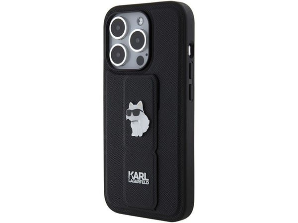 Karl Lagerfeld Kotelo iPhone 15 Pro Max 6,7" KLHCP15XGSACHPK musta GRIPSTAND SAFFIANO CHOUPETTE PINS