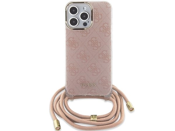 Aito GUESS GUHCP15LHC4SEP Etupaneeli Kotelo iPhone 15 Pro (Crossbody Cord 4G Print / vaaleanpunainen)