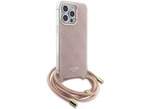 Aito GUESS GUHCP15LHC4SEP Etupaneeli Kotelo iPhone 15 Pro (Crossbody Cord 4G Print / vaaleanpunainen)