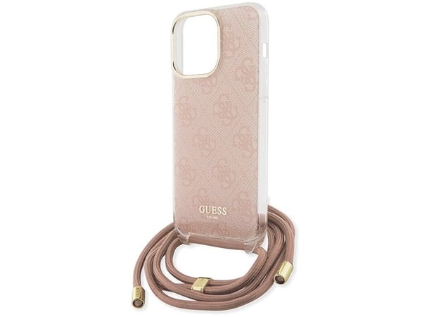 Aito GUESS GUHCP15LHC4SEP Etupaneeli Kotelo iPhone 15 Pro (Crossbody Cord 4G Print / vaaleanpunainen)