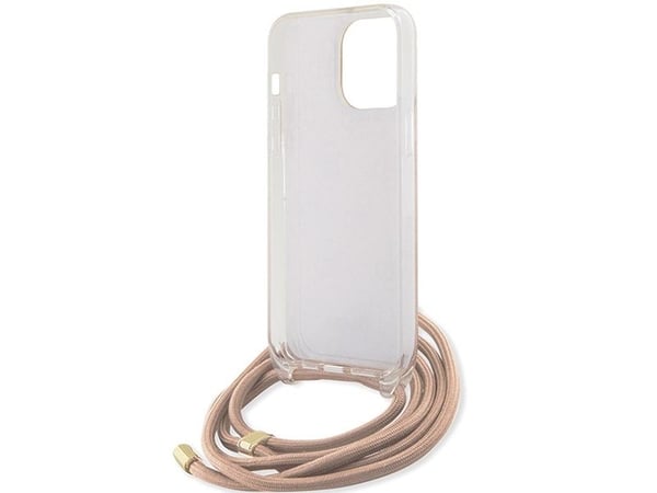 Aito GUESS GUHCP15LHC4SEP Etupaneeli Kotelo iPhone 15 Pro (Crossbody Cord 4G Print / vaaleanpunainen)