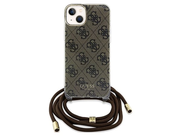 Aito GUESS GUHCP15SHC4SEW Etupaneeli tapauksessa iPhone 15 (Crossbody Cord 4G Print / Brown)
