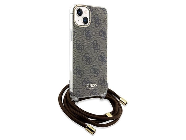 Aito GUESS GUHCP15SHC4SEW Etupaneeli tapauksessa iPhone 15 (Crossbody Cord 4G Print / Brown)