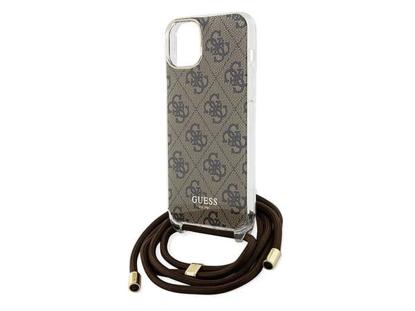 Aito GUESS GUHCP15SHC4SEW Etupaneeli tapauksessa iPhone 15 (Crossbody Cord 4G Print / Brown)