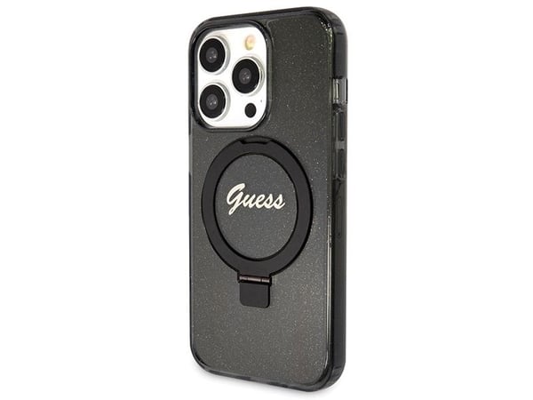 Deklas GUESS GUHMP14XHRSGSK iPhone 14 Pro Max 6,7" svart/svart HARDCASE RING STAND SCRIPT GLITTER MAGSAFE