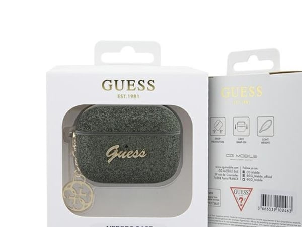 Guess-fodral GUAP2GLGSHA till Apple AirPods Pro 2 skal grön/kaki Glitter Flake 4G Charm