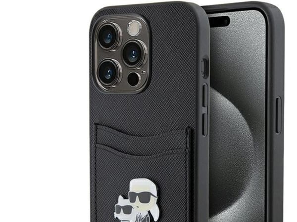 Karl Lagerfeld Karl Lagerfeld KLHCP15LSAPKCNPK iPhone 15 Pro 6.1" czarny/black hardcase Saffiano Cardslot Karl&Choupette Metal Pin
